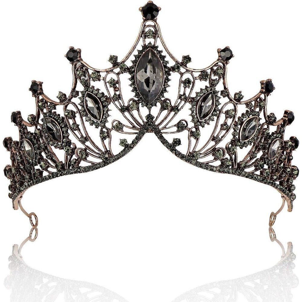 Wedding Crown for Women Black Rhinestone Tiara Handmade Bridal Hair Accessory